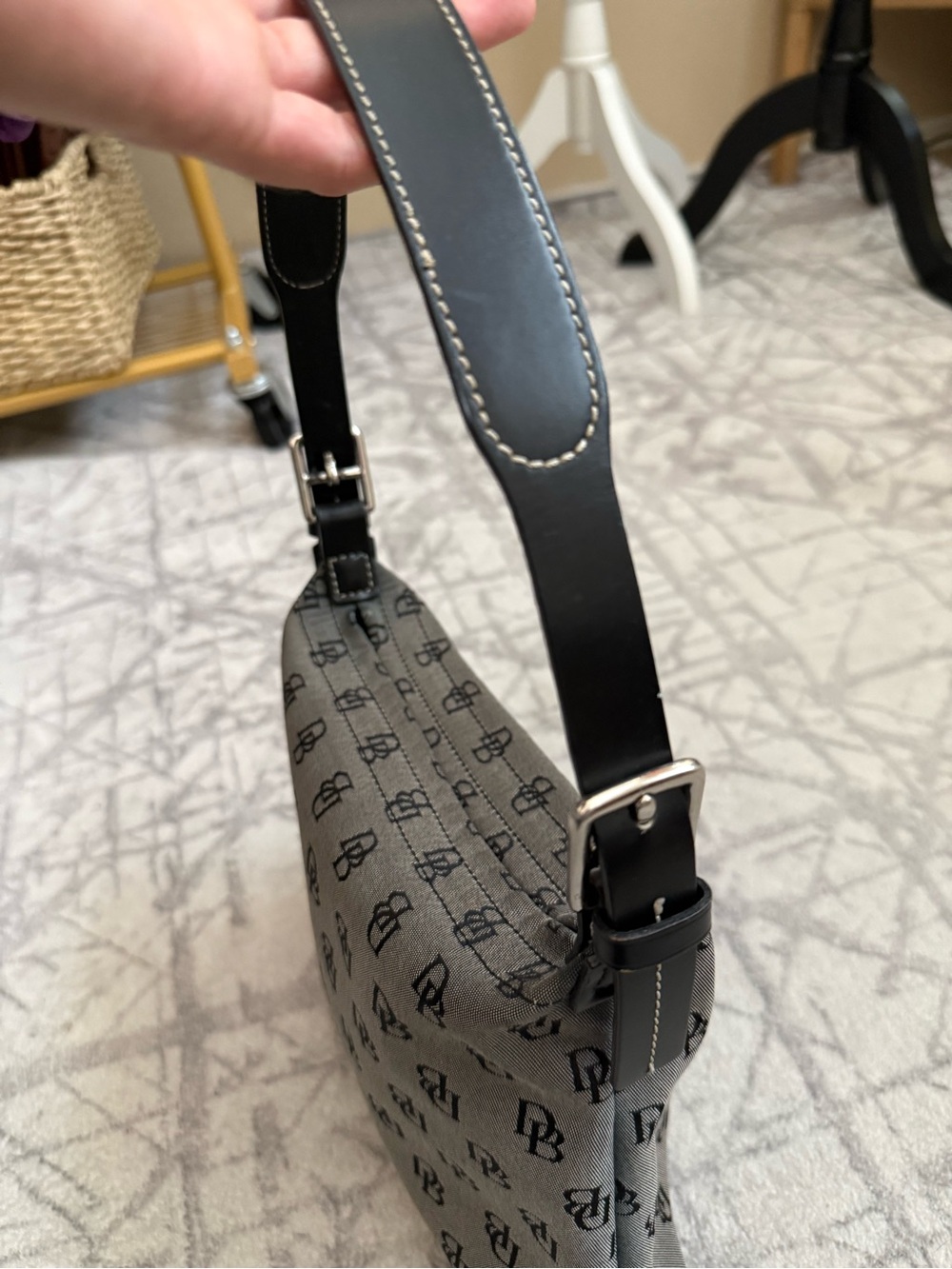 Dooney & Bourke DB Monogram Canvas Shoulder Bag Y2K Gray Black Purse - Picture 5 of 13